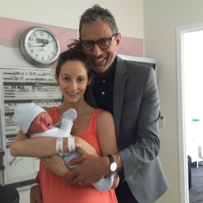 Emily Livingston and Jeff Goldblum holding their new born baby, Charlie Goldblum.